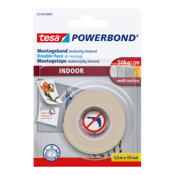 Tesa Powerbond montagetape indoor wit 19 mm x 1,5 m