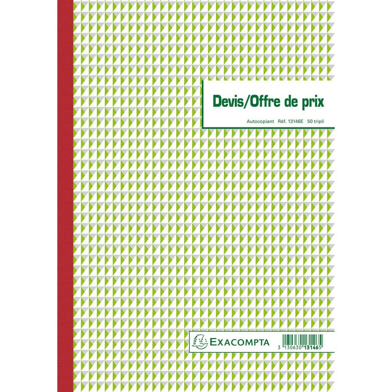 Cahier de devis / offre de prix Manifold Exacompta autocopiant 29,7 x 21 cm 50 pages triple exemplaires 13146E