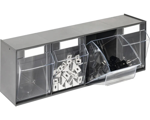 INDUSTRIEEL klein materiaalmagazijn, 4 compartimenten, 60 x 20,7 x 13,7 cm, antraciet