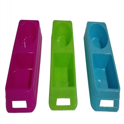 Comedouro duplo de plástico para animais de estimação, cores sortidas