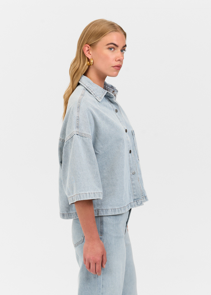 Denim blouse korte mouw breeze blauw