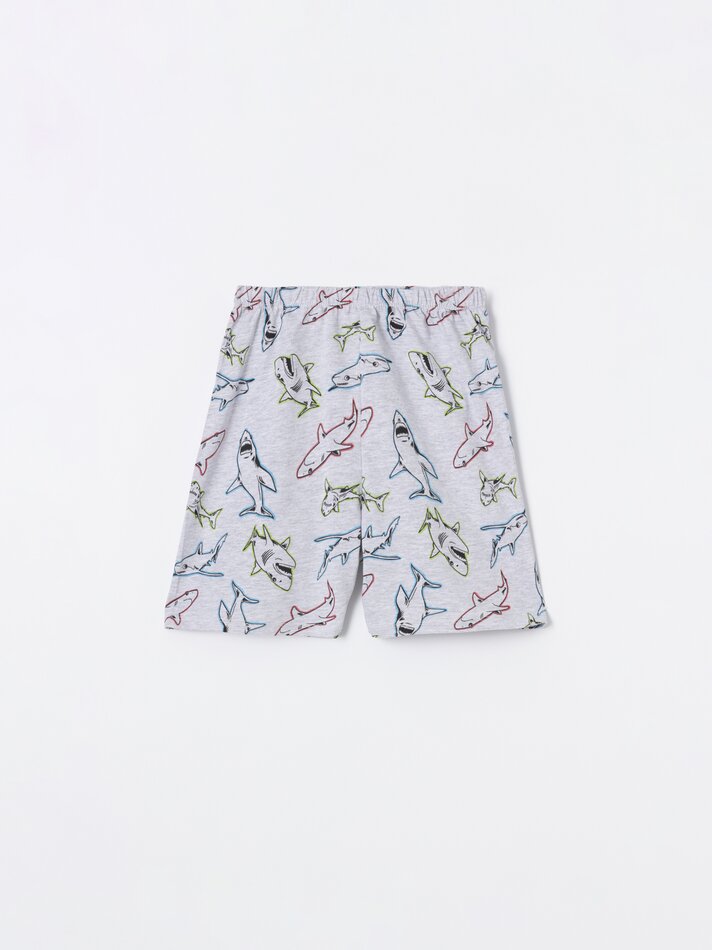 Conjunto de pijama curto estampado - Cinza Mesclado