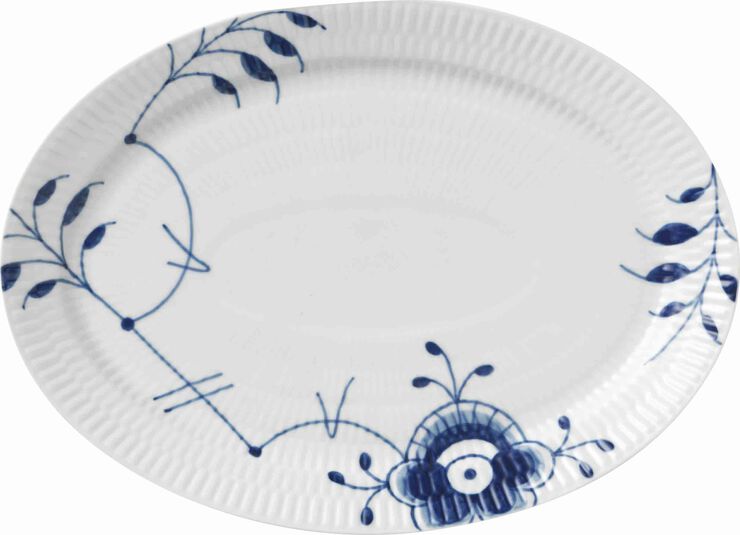 Royal Copenhagen Blå Mega Riflet 28 cm. oval tallerken Hvid, blå