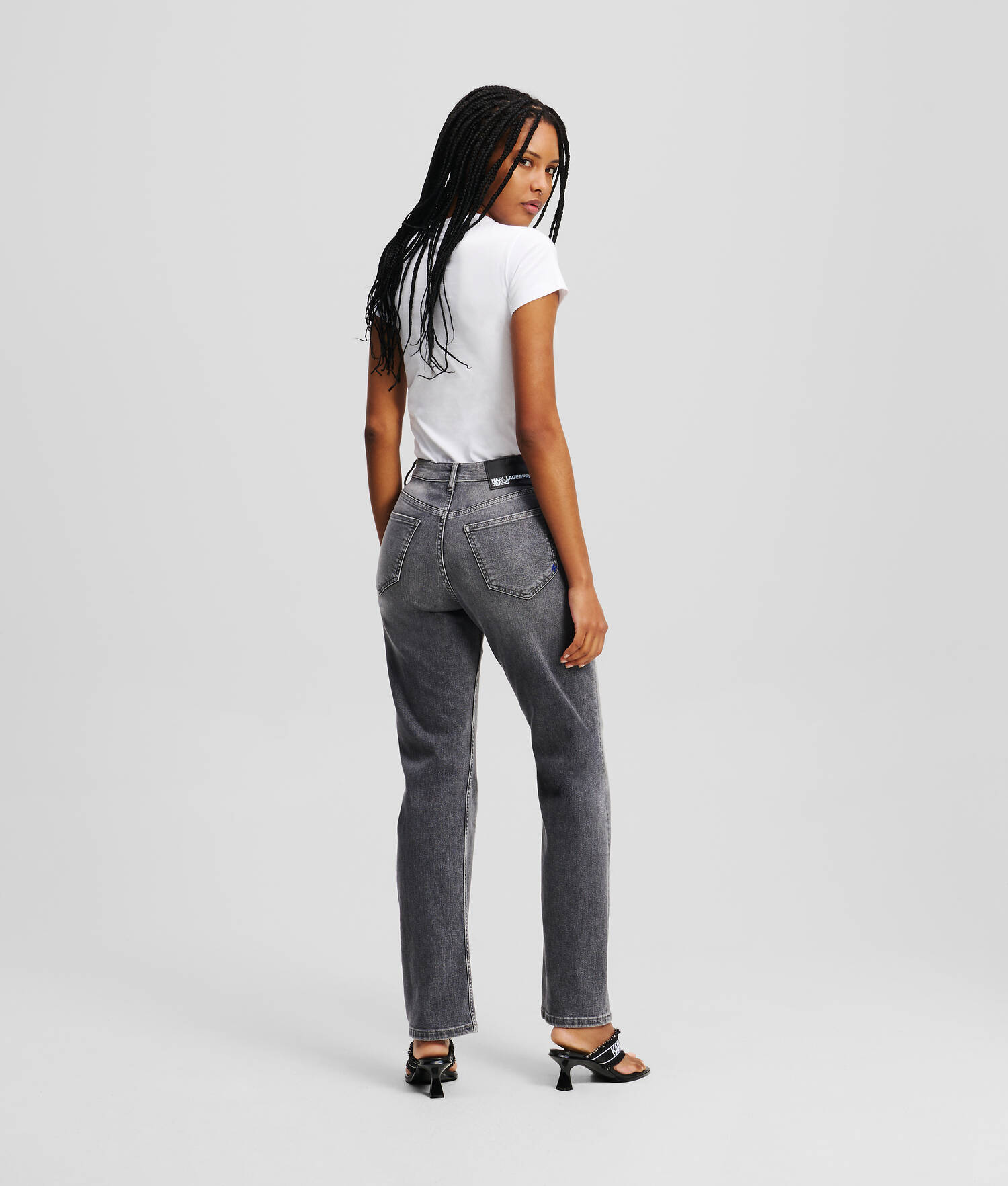 JEAN DROIT À TAILLE HAUTE - Gris clair délavé