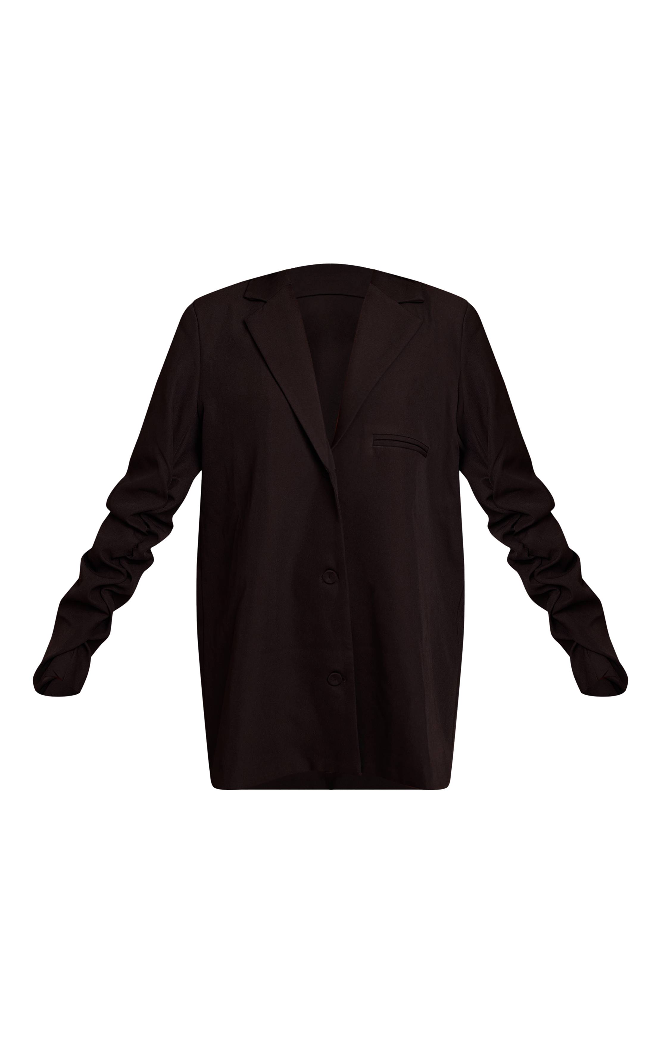Noir Robe Blazer Cintrée En Tissu Tissé À Manches Froncées