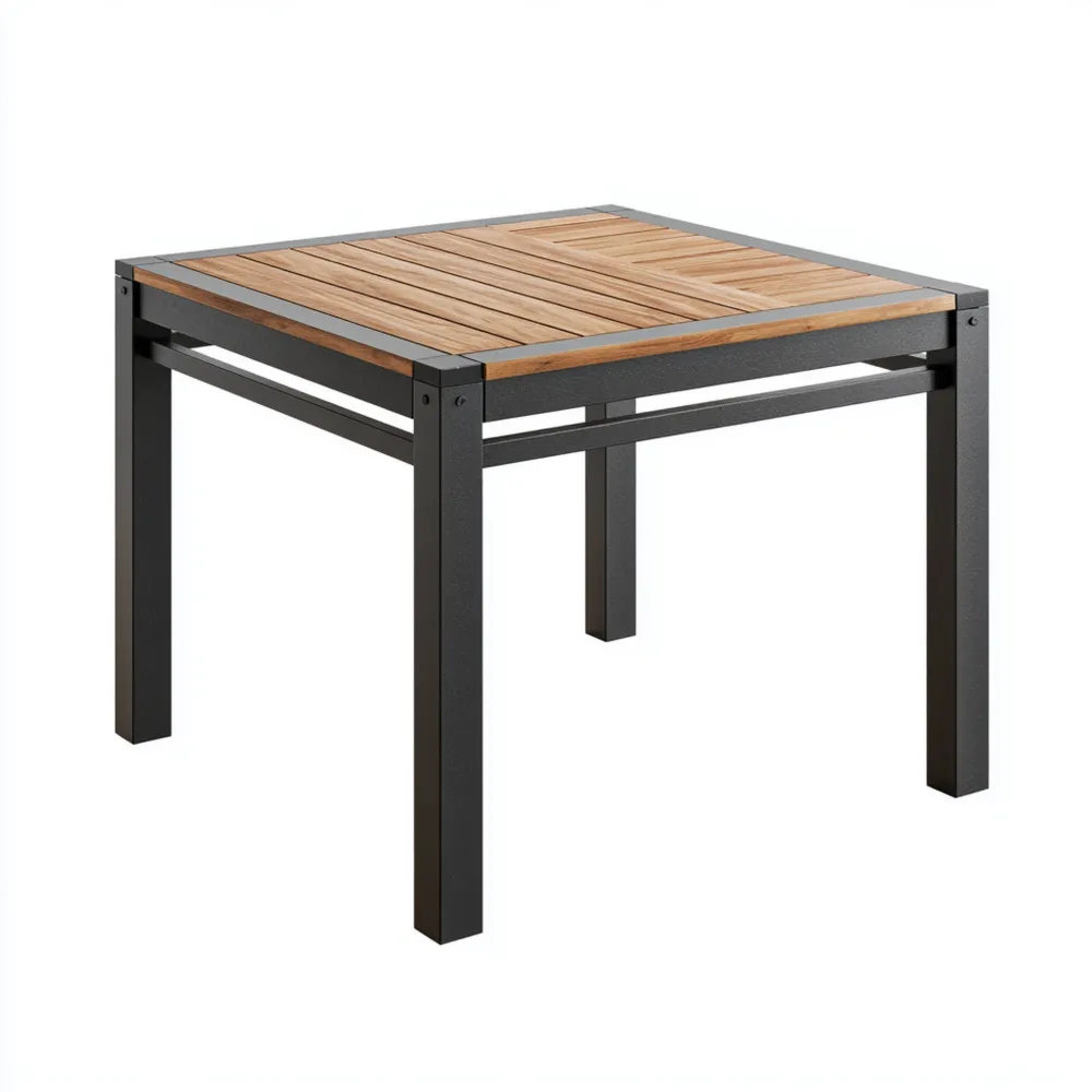 Moderner Gartentisch aus Holz und Metall 80x80x75 cm - Natur/Schwarz