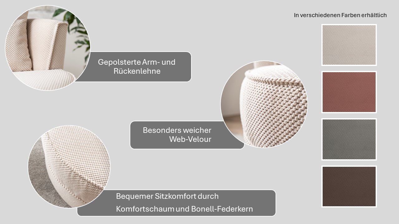 Home affaire Drehsessel »MAISIE, Lese-Sessel, Love Seat,« trendige Stoffe MEGA CORD und Web-Velours, 360 Grad drehbar