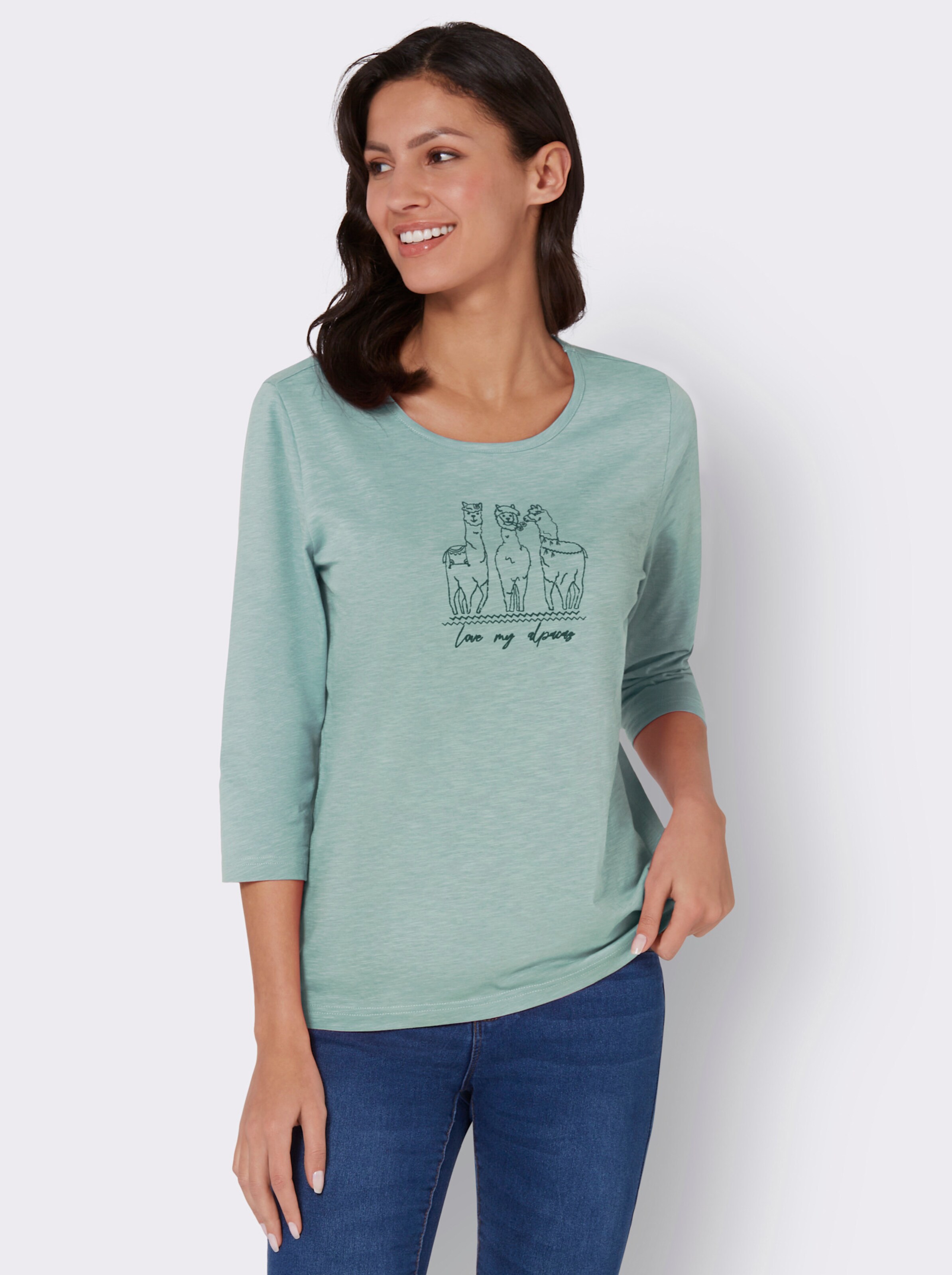 34-Arm-Shirt mit Alpaka-Druck