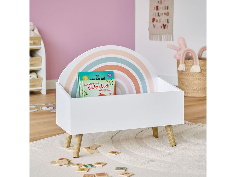 Zeller Present Kinder-Aufbewahrungstruhe Rainbow 58 x 28 x Spielzeugkiste mit Rückwand im Regenbogen-Design