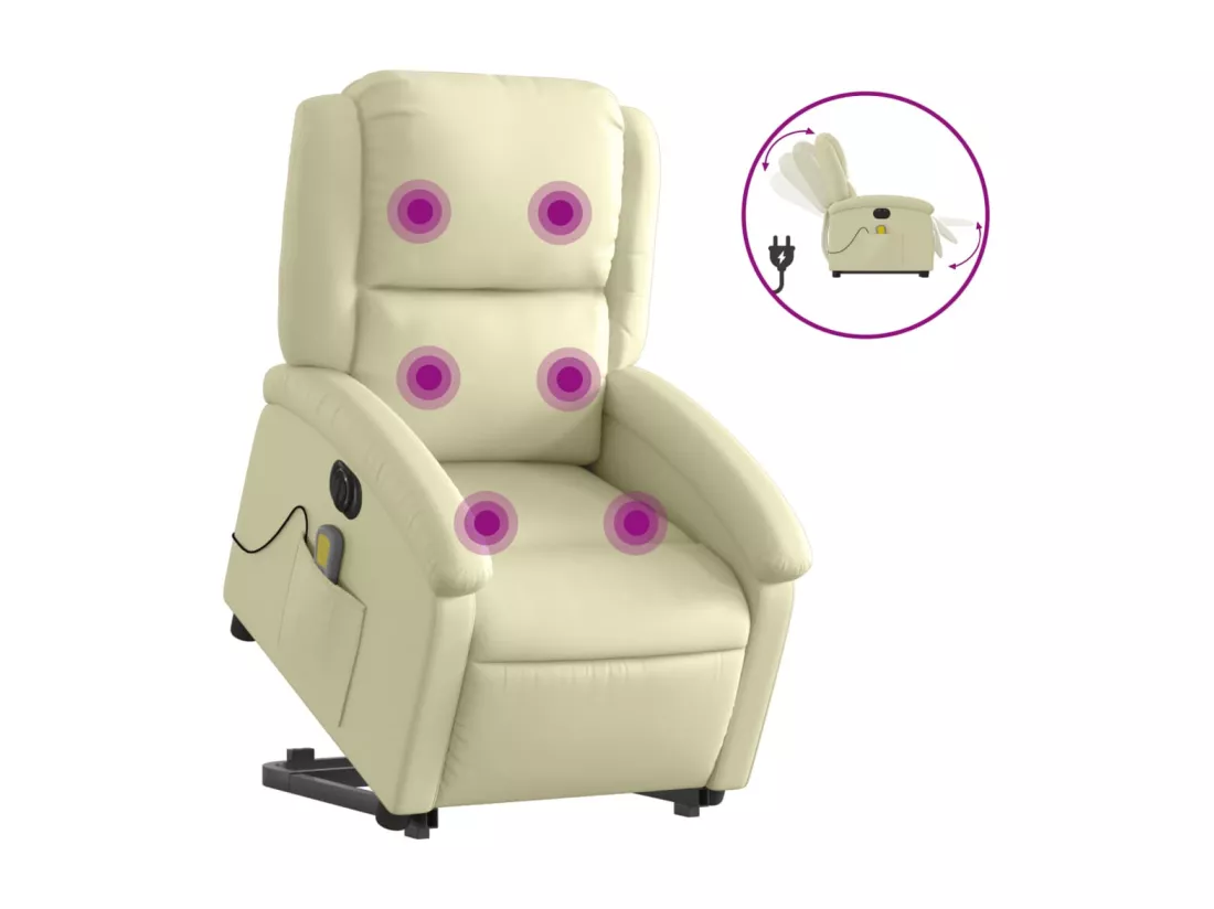 Fauteuil inclinable massant électrique crème cuir véritable