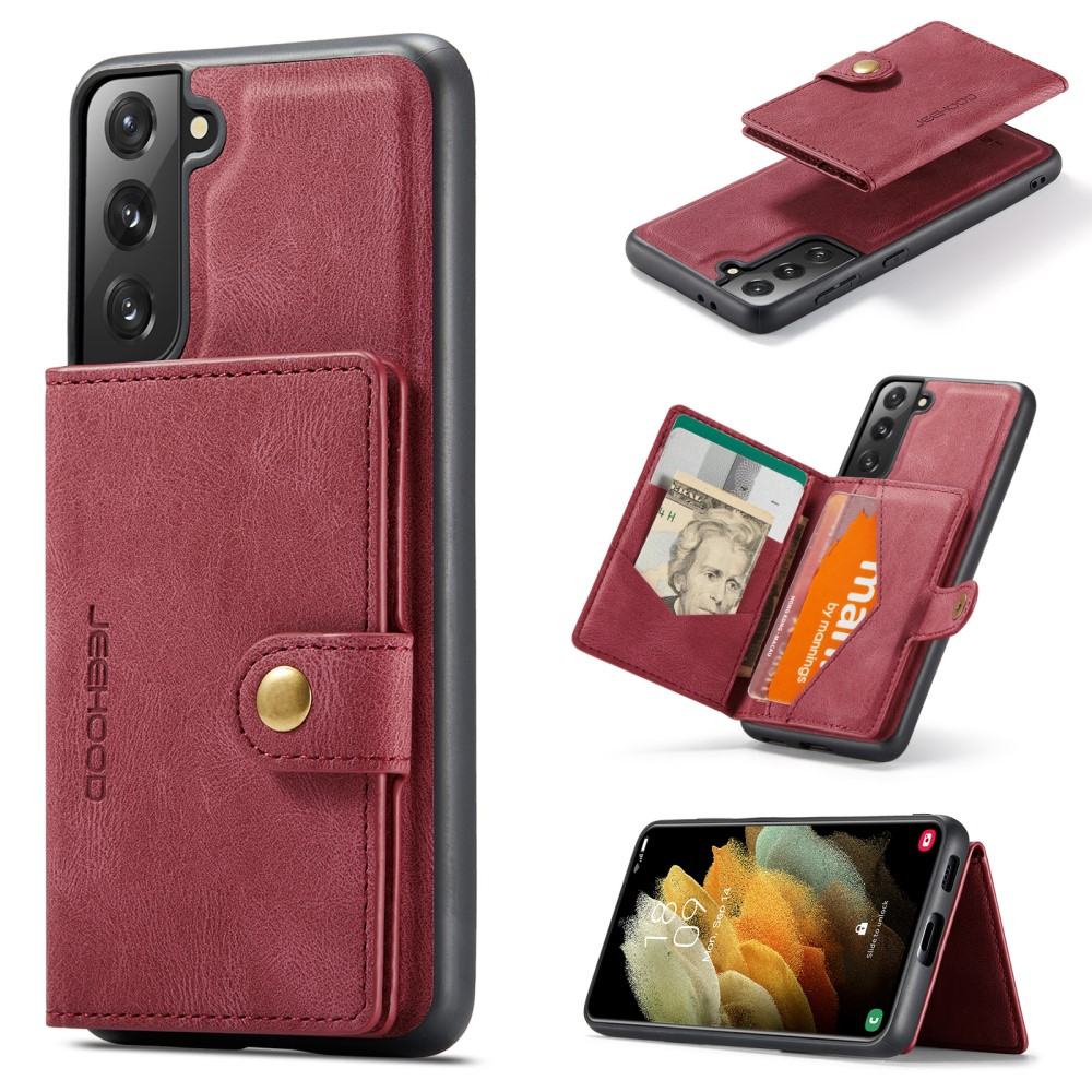 2in1 Samsung Galaxy S21 FE 5G Leder Hülle Wallet   Magnetisches Kreditkartenfach - Rot