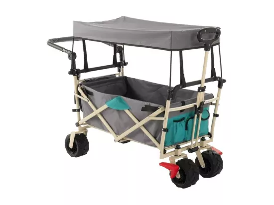 Chariot de plage camping 4 roues avec freins capacité 100kg toit GREEN
