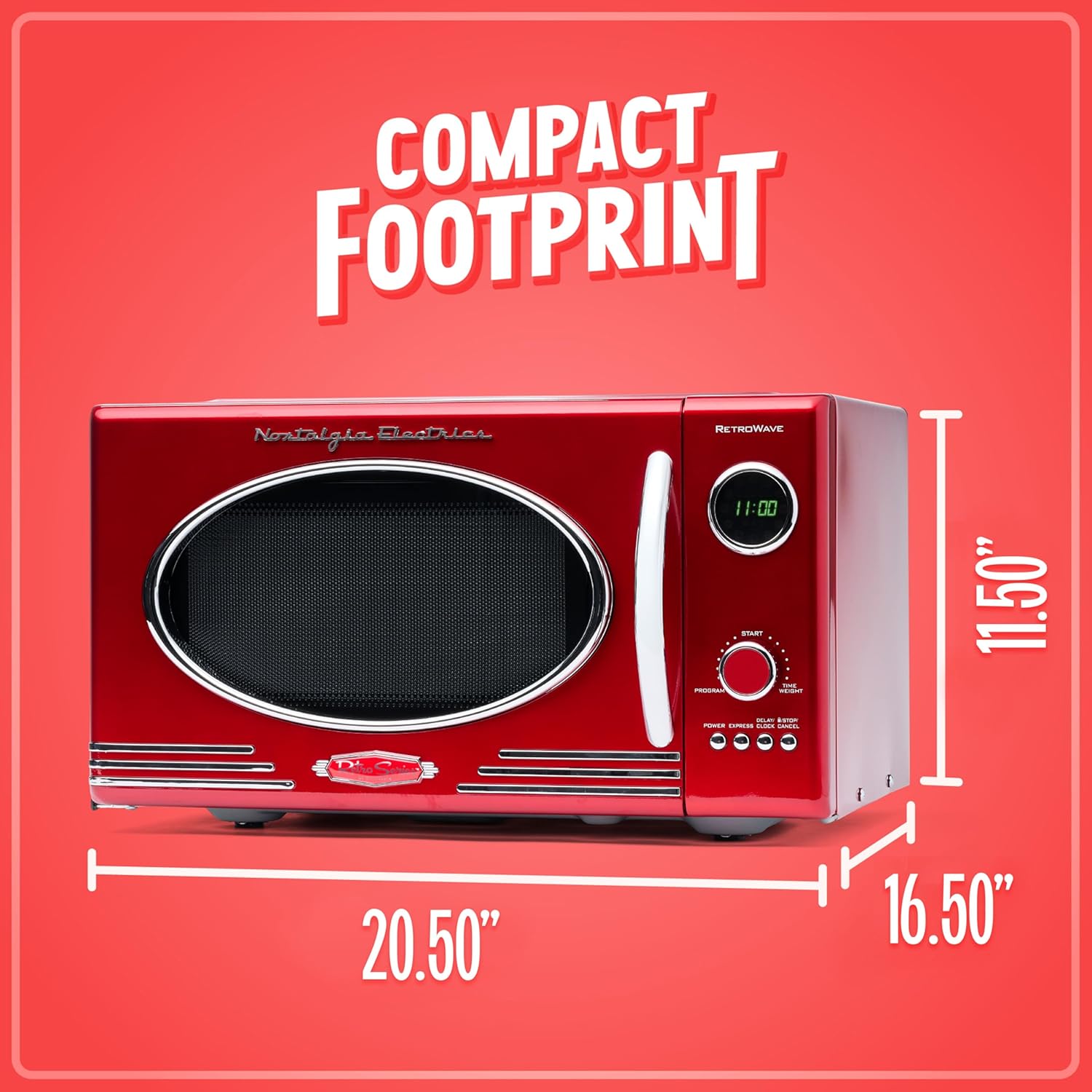 Nostalgia Four à Micro-Ondes de Comptoir Rétro - Grand 800 Watts - 25,4 L - 12 Réglages de Cuisson Préréglés - Horloge Numérique - Appareils de Cuisine - Rouge