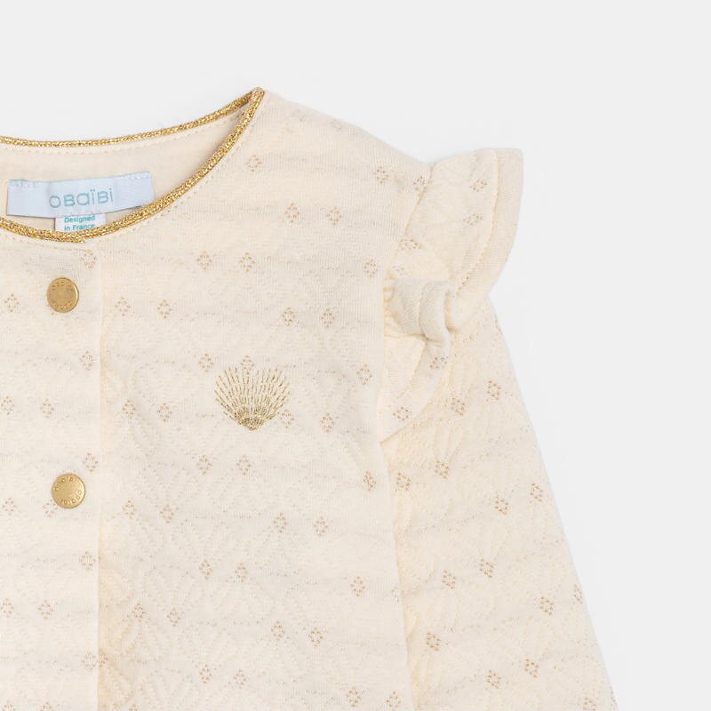 Gilet chaud molleton fantaisie à volants rose bébé fille Blanc