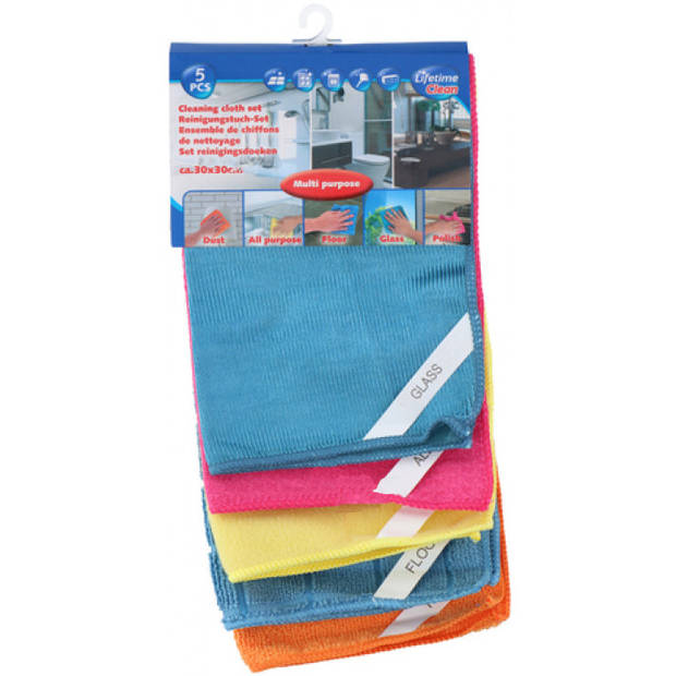 Lifetime Clean reinigingsdoekenset 30 x 30 cm microvezel 5 stuks