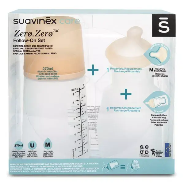 Kit de Mamadeiras Suavinex Zero Zero Fluxo Médio 270ml