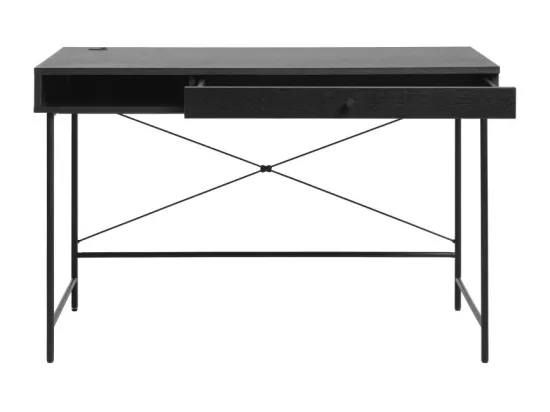 Rinto - Bureau 1 tiroir, 1 niche en bois et métal L120cm : Couleur - Noir