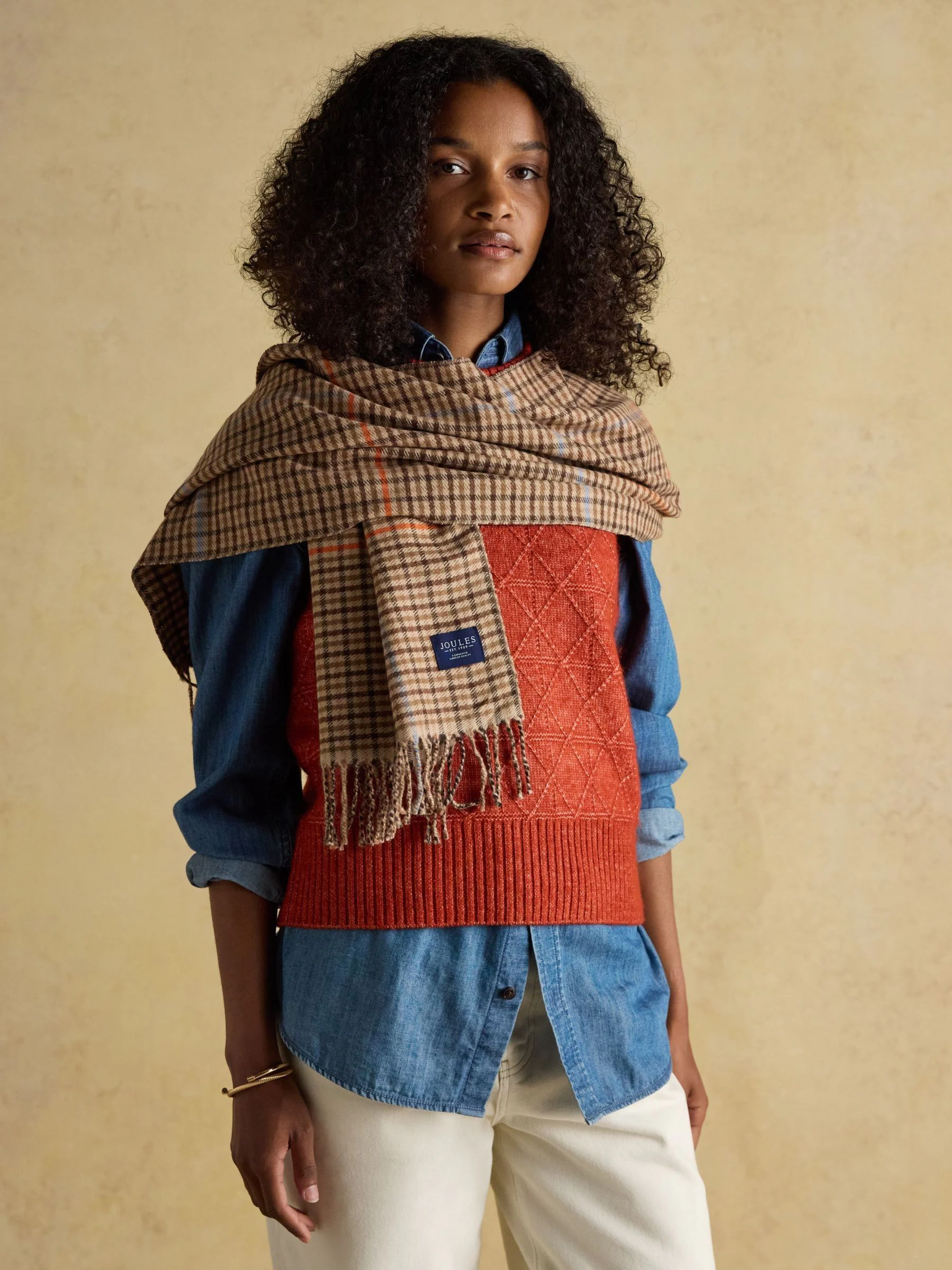 Bruin geruit - Joules Langtree Large Scarf