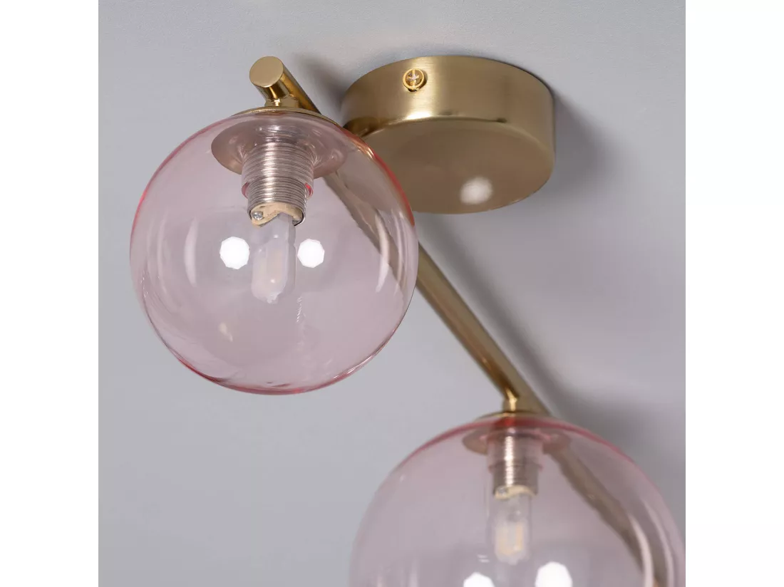 Plafonnier Métal et Verre Moonlight Brass 4 Spots Rose