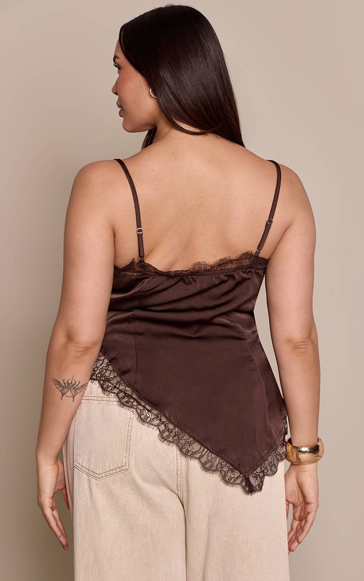 Chocolat Top Caraco Grande Taille Asymétrique À Bretelles Avec Détails En Dentelle