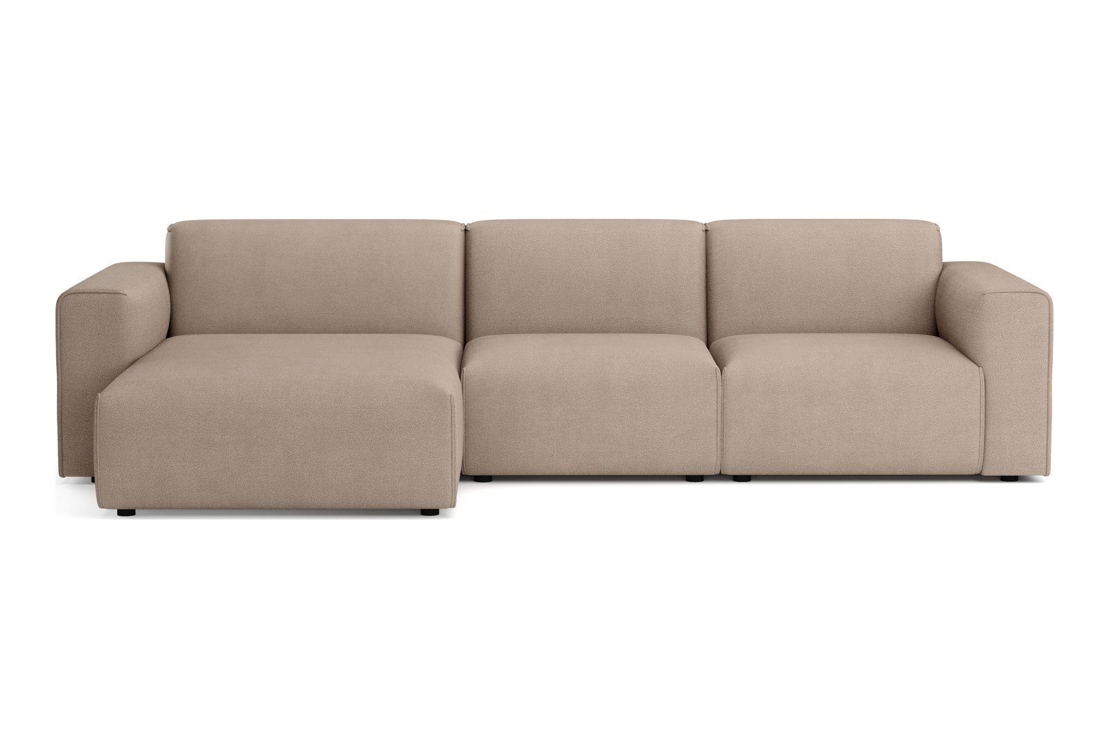 Monaco 2,5-seter med XL sjeselong venstre Tekstil Brego 34 Light Brown med sorte ben. Std komfort.