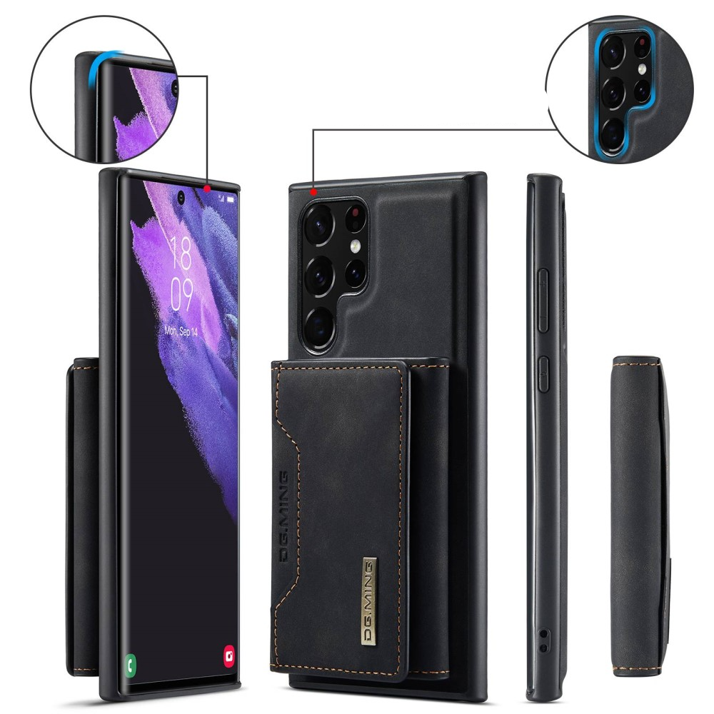 2in1 Samsung Galaxy S23 Ultra 5G Leder Hülle Wallet   Magnetisches Kreditkartenfach - Schwarz