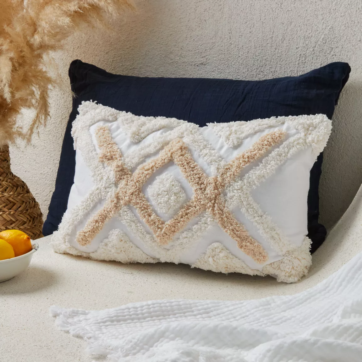 Housse de coussin rectangulaire coton (30 x 50 cm) Rory Ivoire