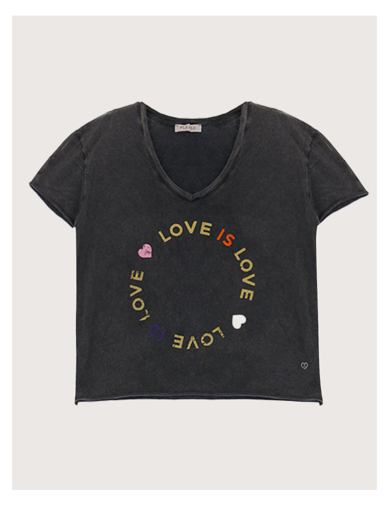 PLEASE T-SHIRT MANCHES COURTES LOVE NOIR