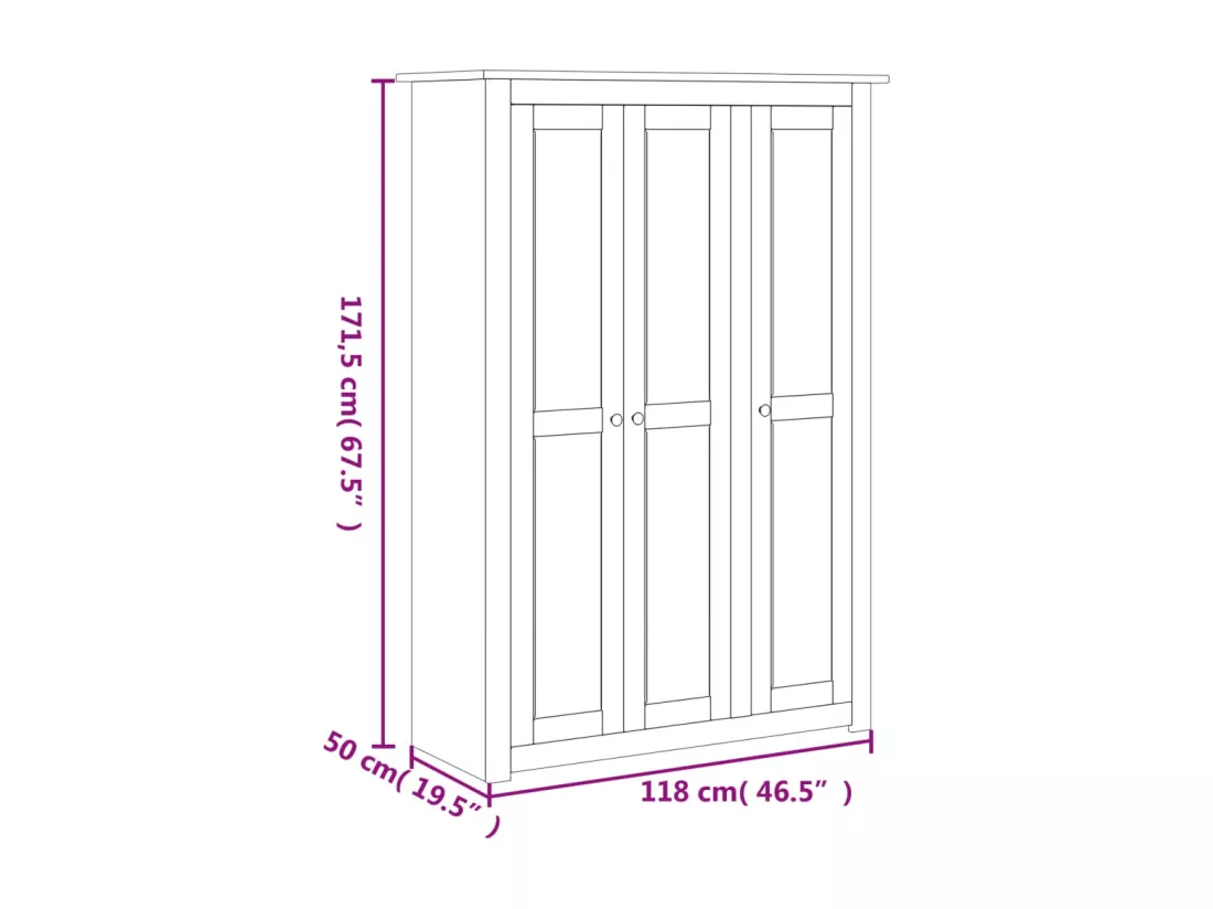 Garde-robe 3 portes Gris 118x50x171,5 cm Pin Assortiment Panama