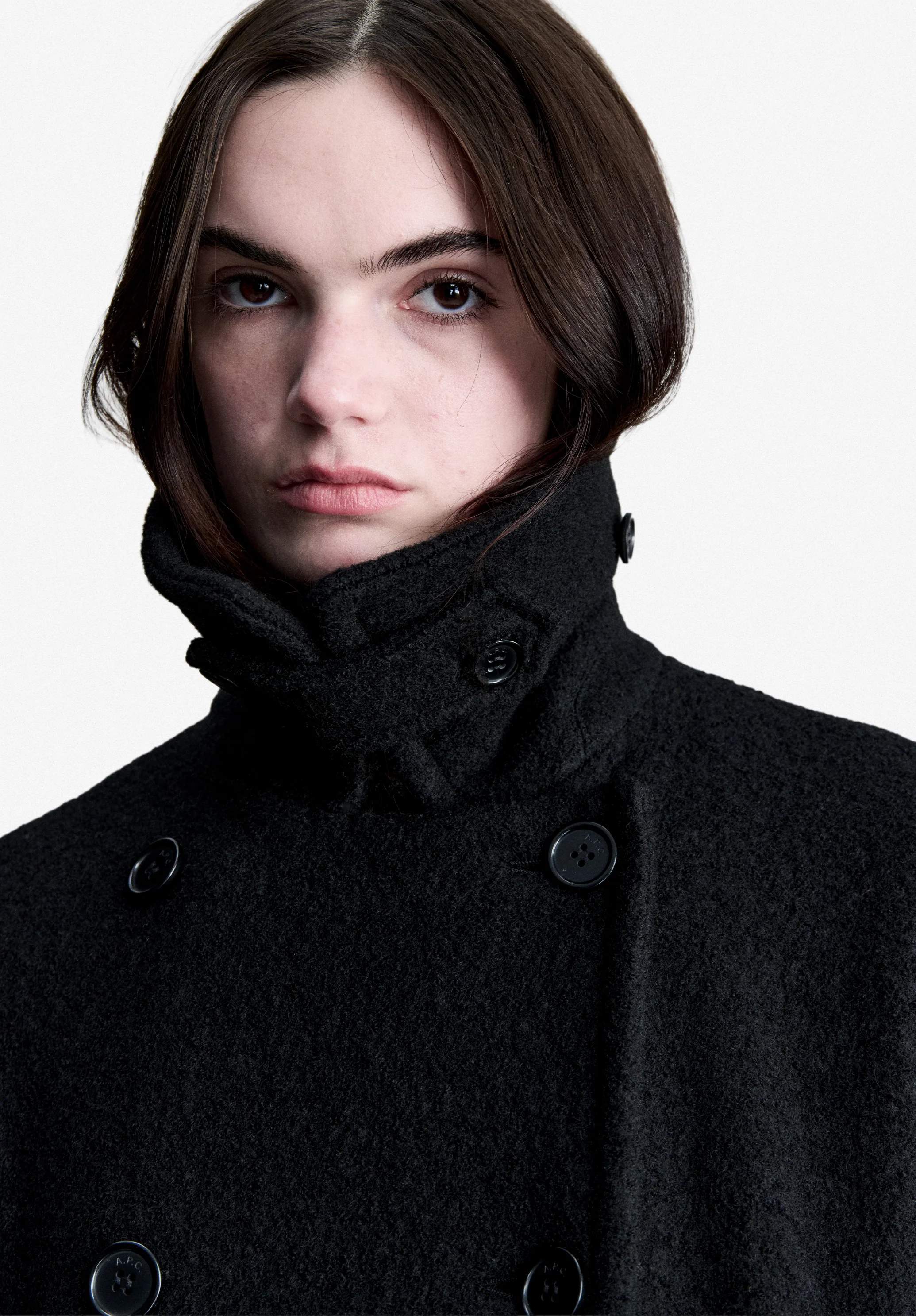 Manteau oversize noire en laine italienne bouillie - Noir