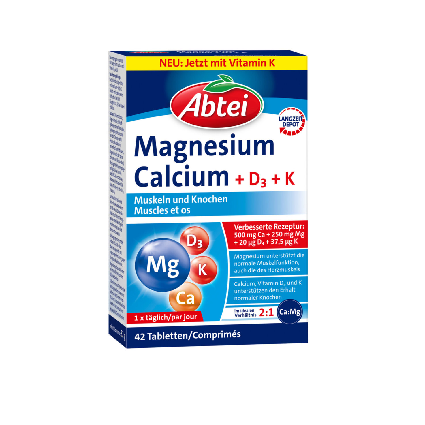 Abtei Magnesium Calcium + D3 + K 42 Tabletten