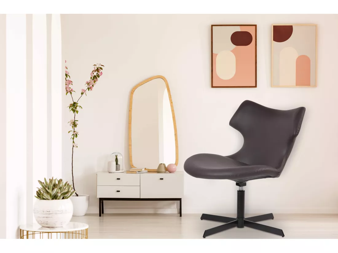 Chaise gondole - Similicuir & Métal noir mat - Marron - Welland