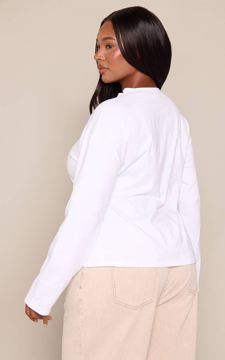 Blanc T-shirt Grande Taille En Coton À Manches Longues Avec Détail De Bande Latérale