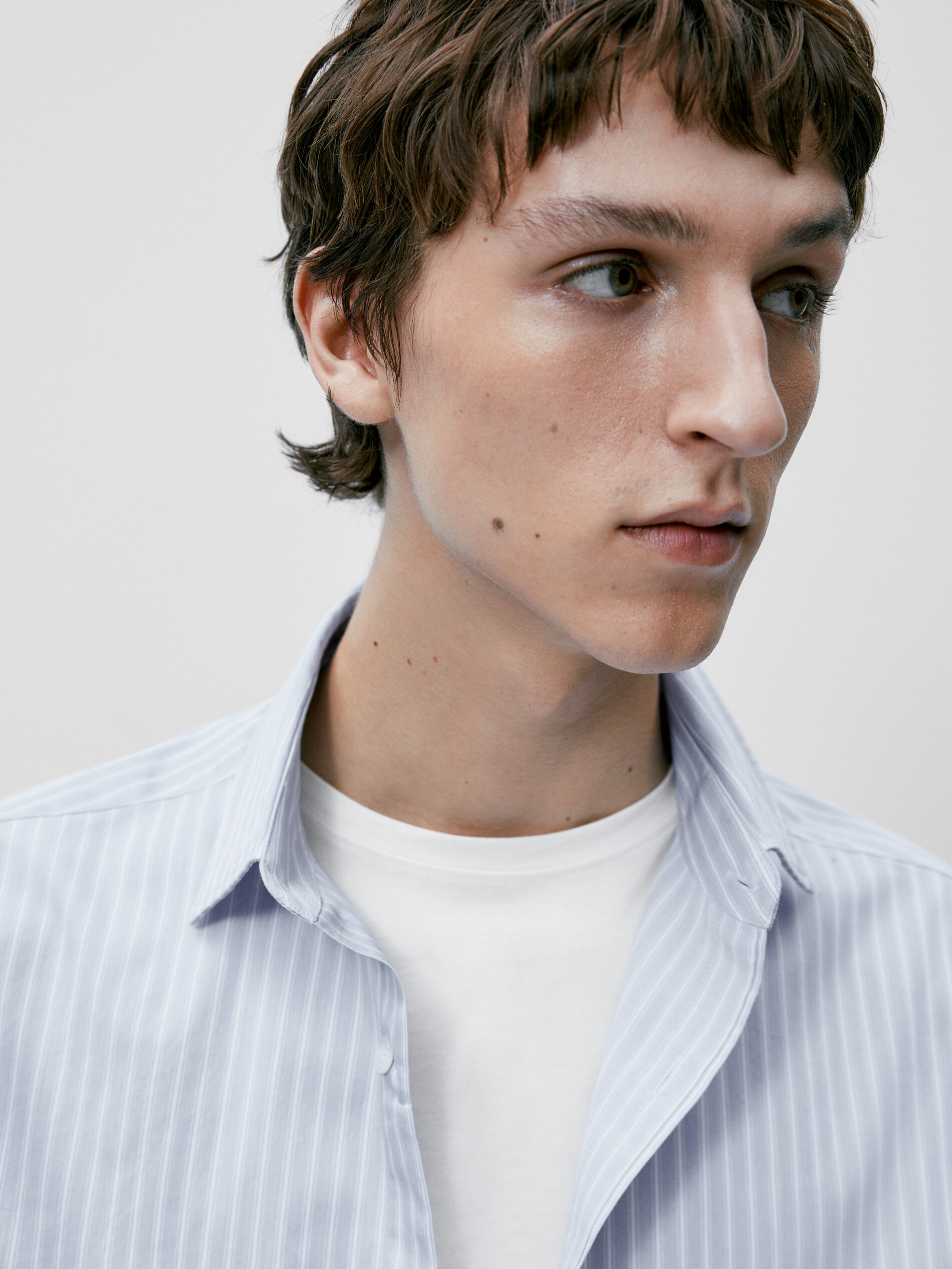 Camisa Rayas de algodão com corte slim - AZUL CLARO
