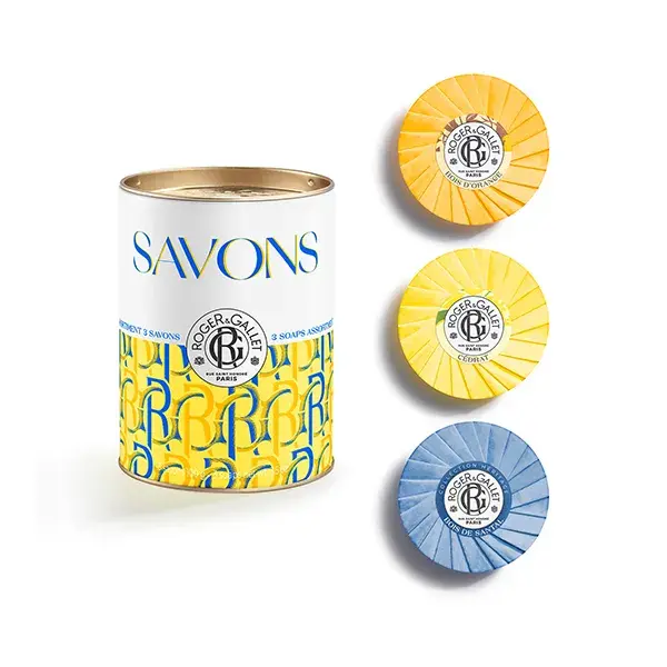Conjunto de presente Roger & Gallet com 3 sabonetes benéficos: Flor de Laranjeira, Limão e Sândalo, 100g