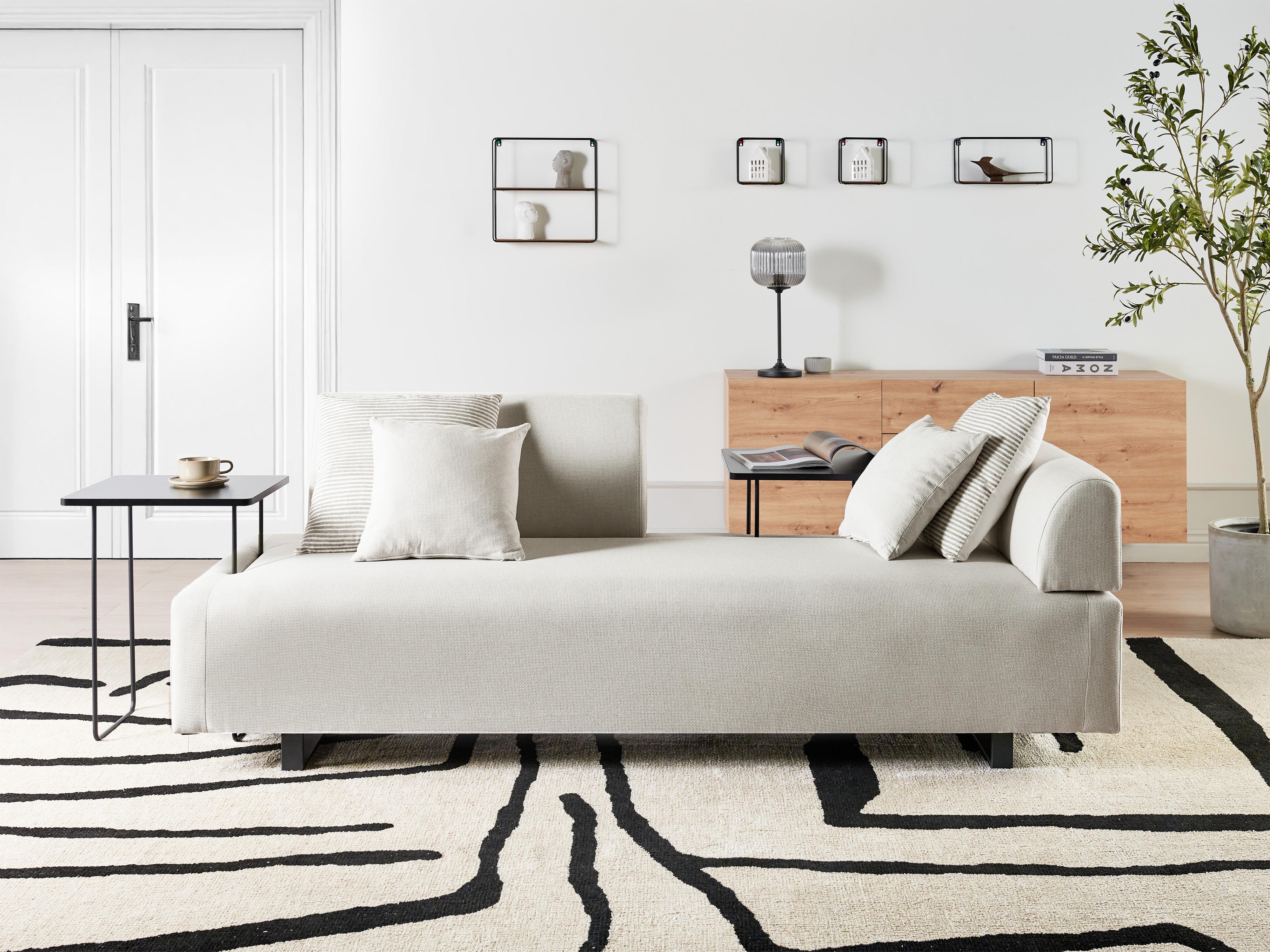 Bank 3-zits SOKNA Stof Lichtbeige met tafels