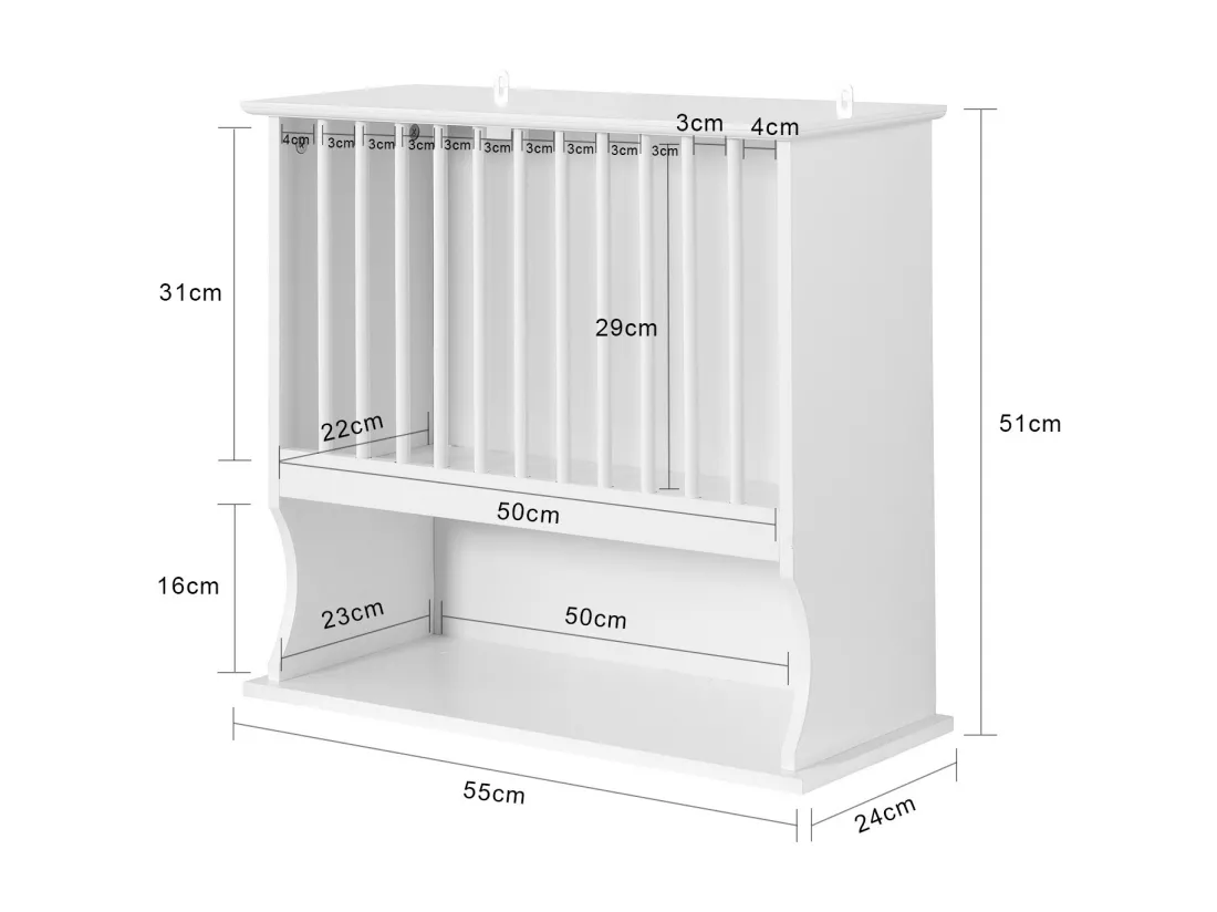 Porte-Assiettes Murale Meuble de Rangement d'assiettes Mural - avec 1 étagère – Blanc,SoBuy KCR04-W