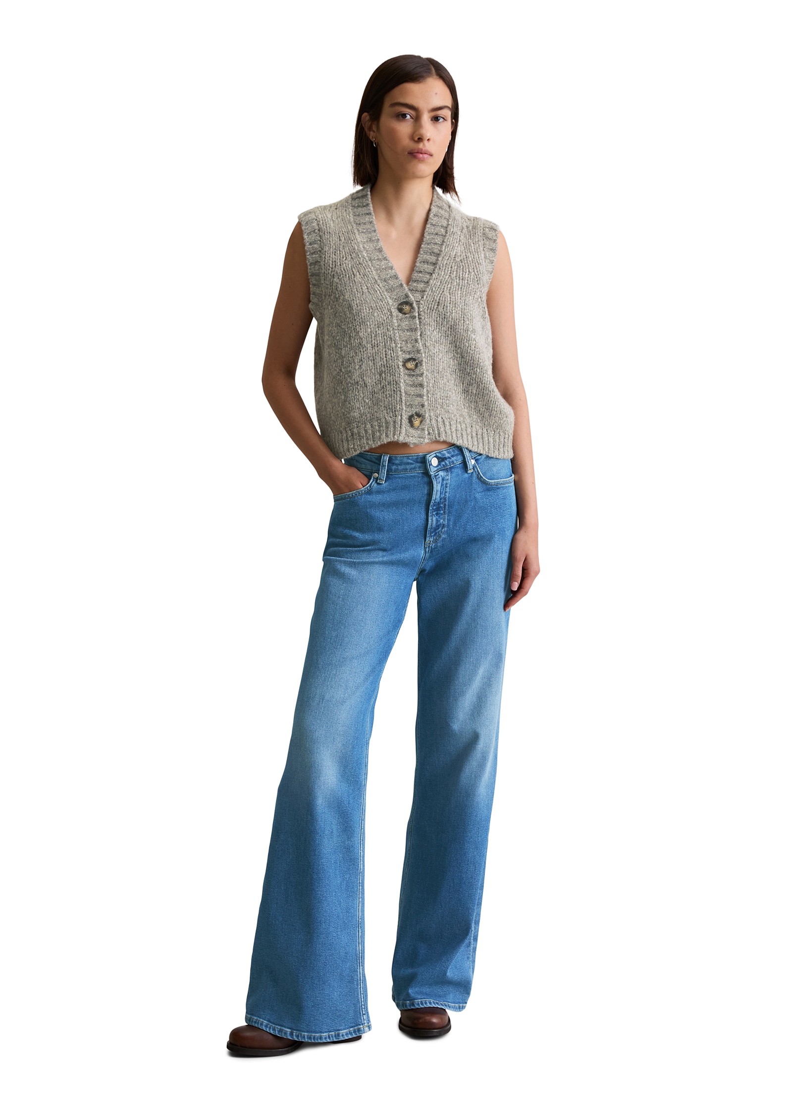 Marc O'Polo DENIM Strickweste »cropped aus kuscheligem Schurwolle-Alpaka-Mix«, entspannter Schnitt mit tiefem V-Ausschnitt