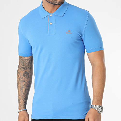 Polo Manches Courtes Contrast Collar Pique 2052003 Bleu Clair