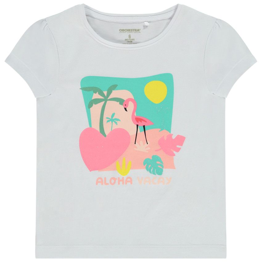 T-shirt manches courtes print fantaisie pour fille - Blanc