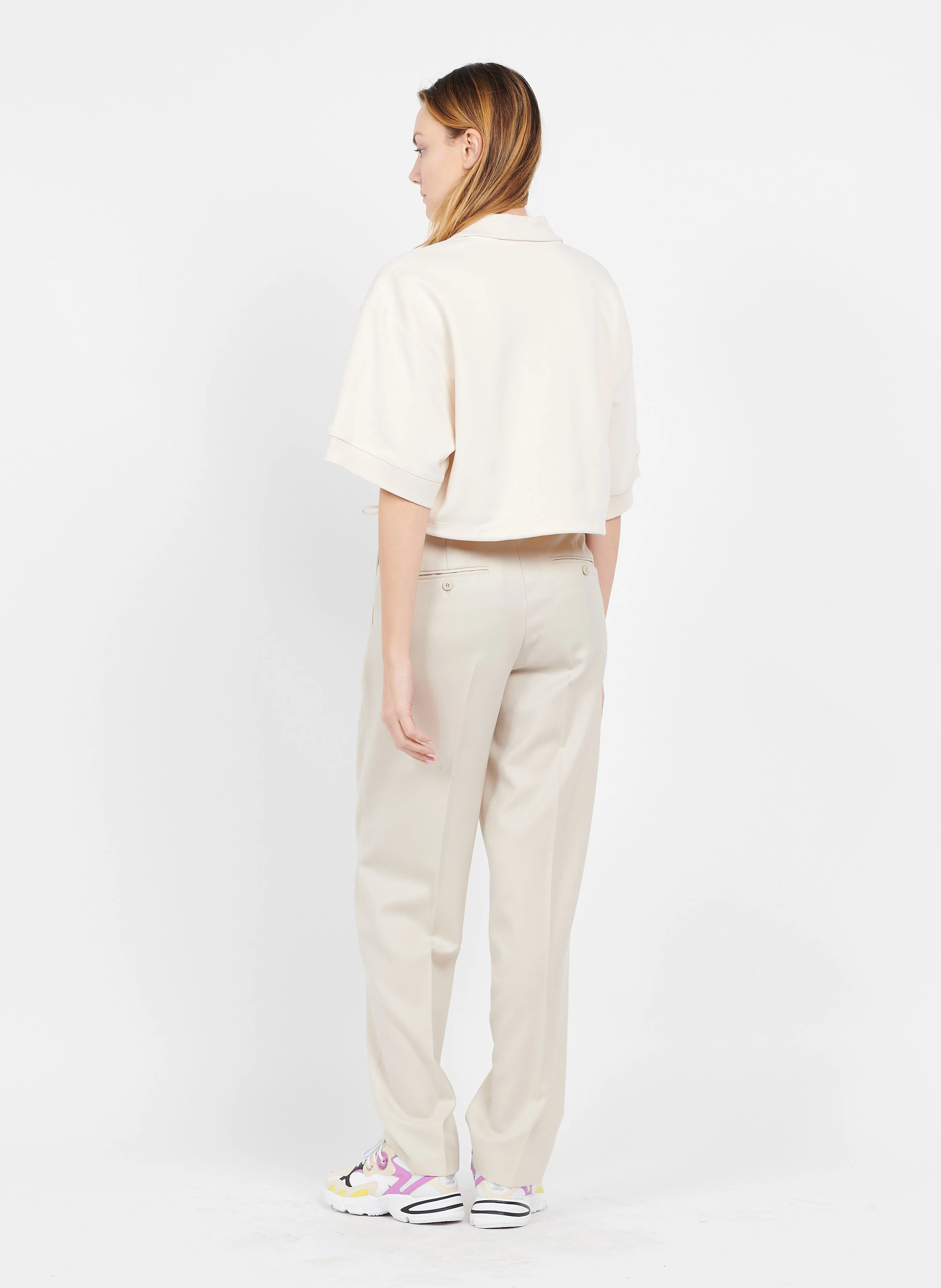 Polo court taille ajustable en coton | Beige