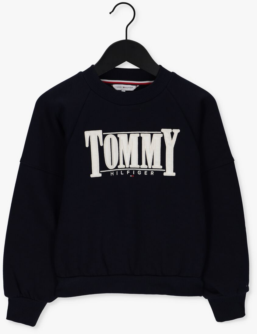 TOMMY HILFIGER donkerblauwe tommy hilfiger trui tommy sateen logo cn