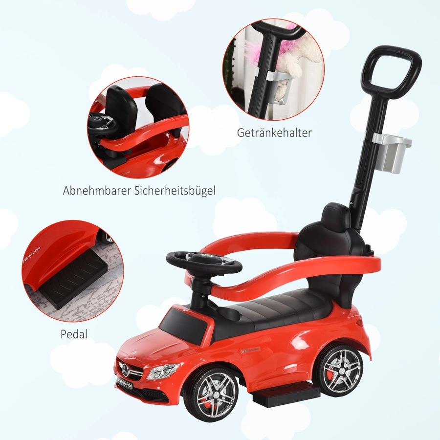 HOMCOM Rutschauto mit Schub- und Haltestange rot