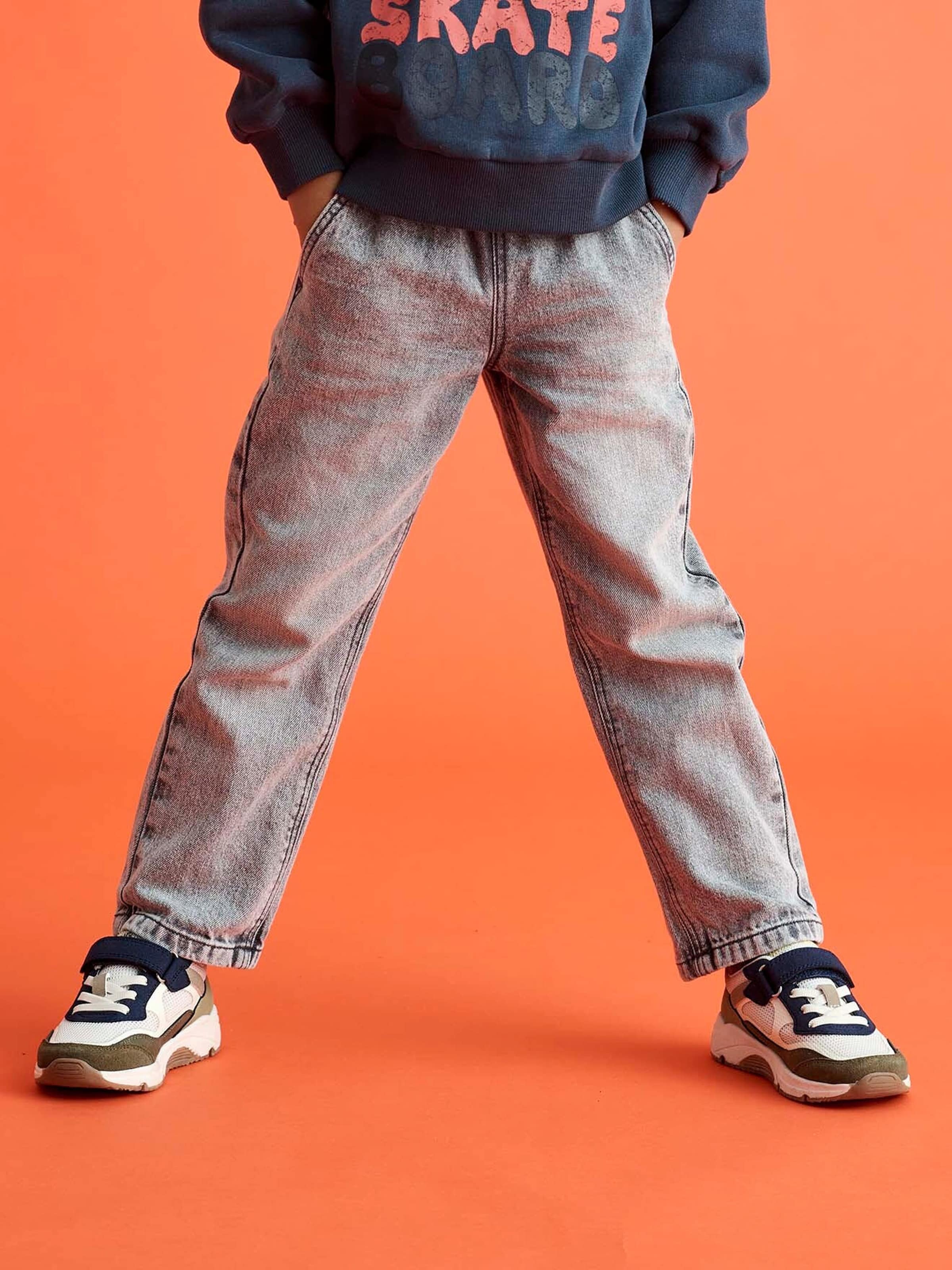 Vertbaudet Weite Jungen Jeans mit Dehnbund, Bundweite verstellbar grau