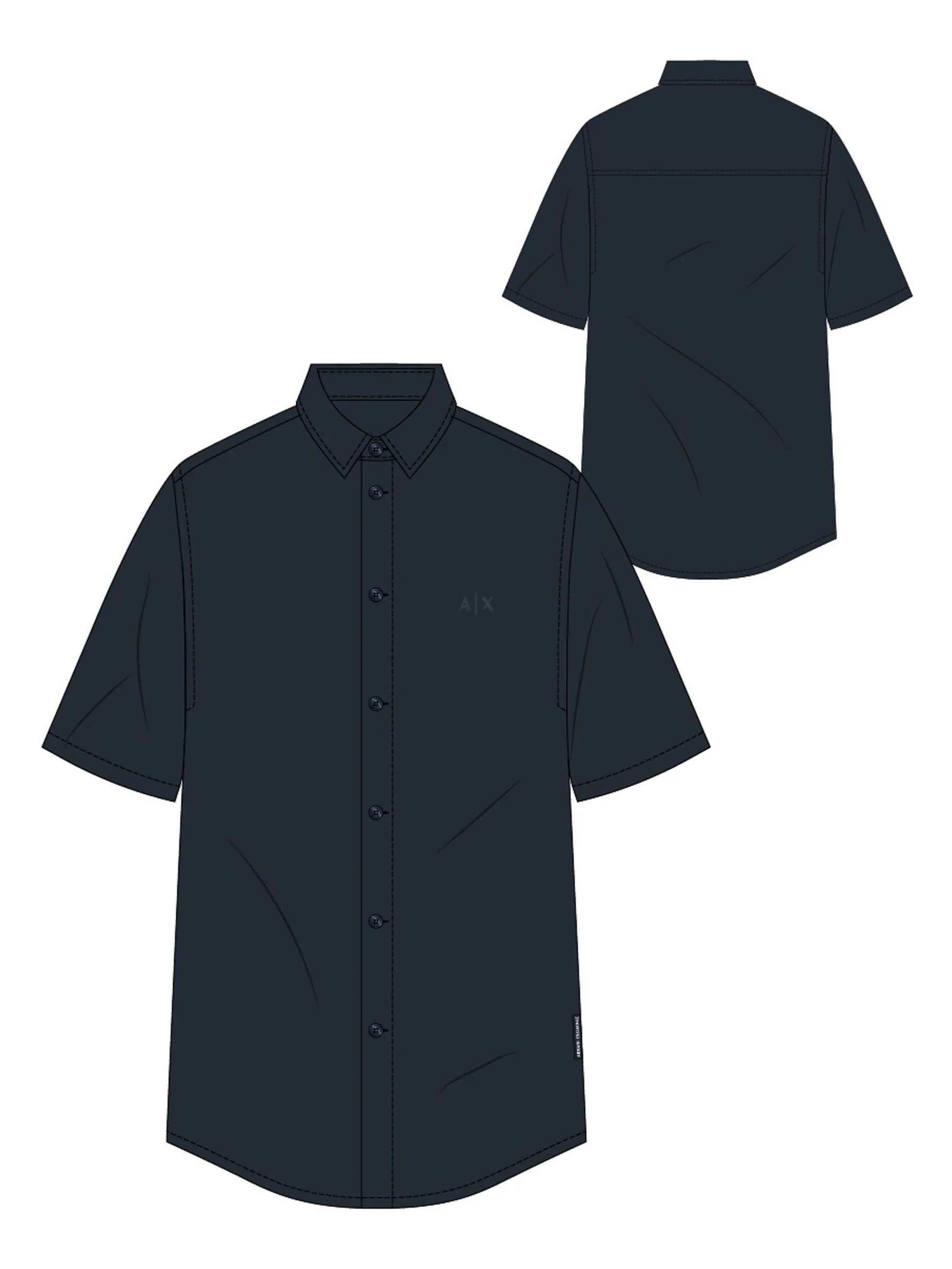 Marineblauw - Armani Exchange stretchoverhemd met korte mouwen