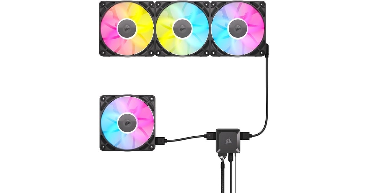 CorsairiCUE LINK RX120 RGB Starterskit case fans  (Zwart, 3 stuks, 120 x 120 x 25 mm, PWM)