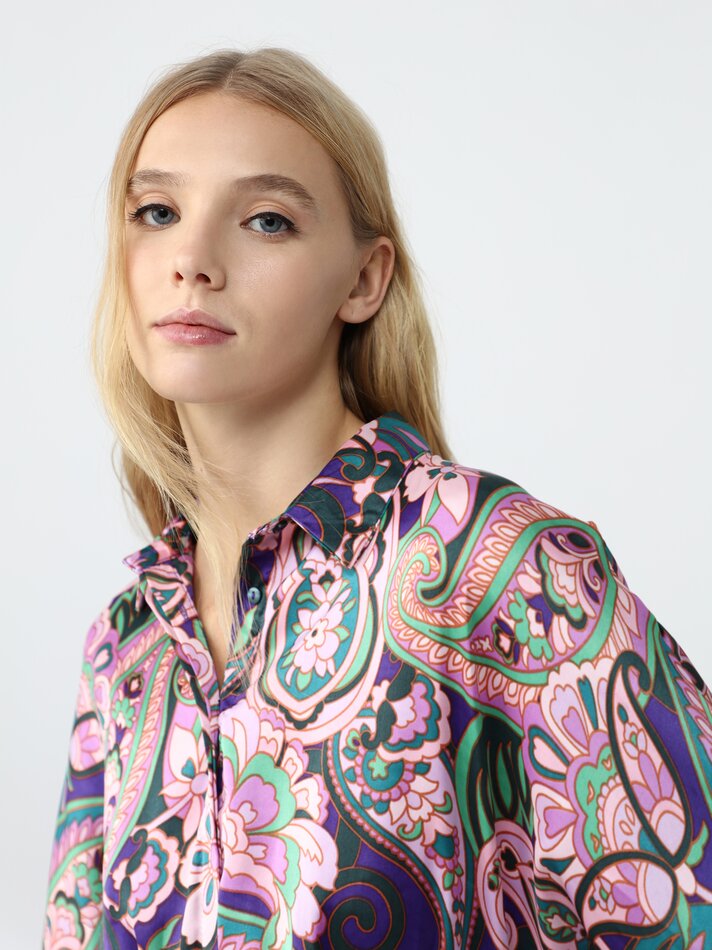 Vestido de cetim estampado - Azul