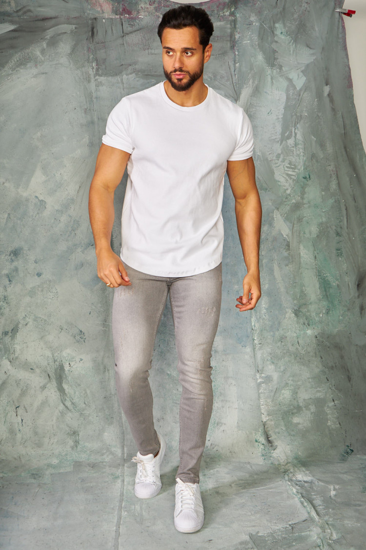 Jeans slim gris griffé