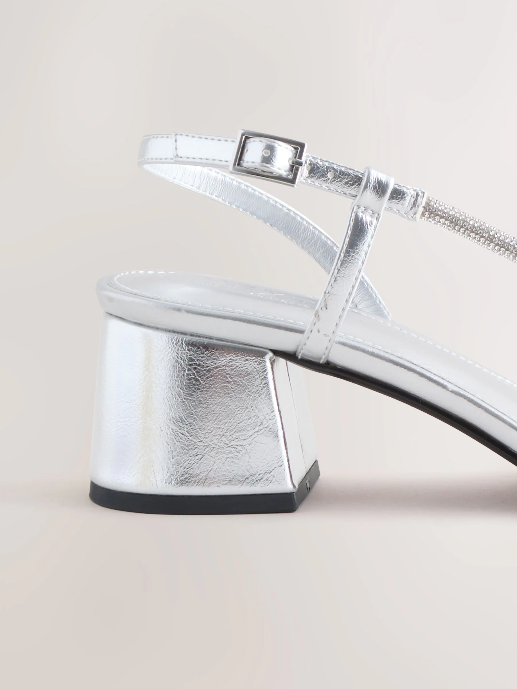 Zilver - Forever Comfort Square Toe Jewelled Strappy Block Heeled Sandals