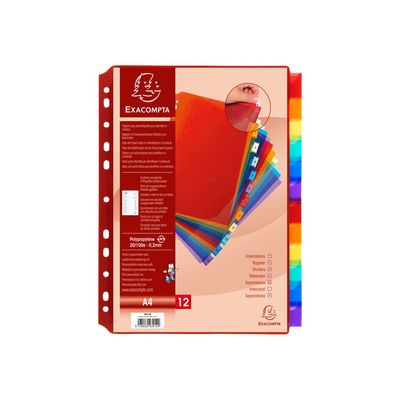 Exacompta - Intercalaire personnalisable 12 positions - A4 - polypropylène coloré